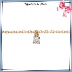 Chaîne cheville maille forçat et solitaire de zirconium plaqué or