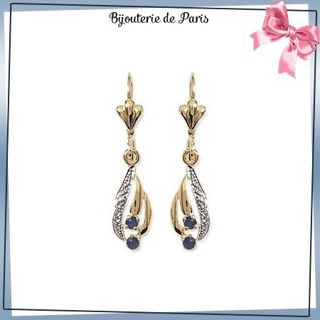 Boucles d'oreilles dormeuses saphir plaqué or - La Bijouterie de Paris