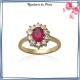 Bague marguerite rouge plaqué or zirconium - La Bijouterie de Paris