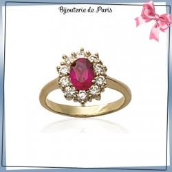Bague marguerite rouge plaqué or zirconium