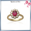 Bague marguerite rouge plaqué or zirconium