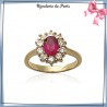 Bague marguerite rouge plaqué or zirconium - La Bijouterie de Paris