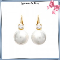 Boucles d'oreilles brisures perles en plaqué or et zirconium