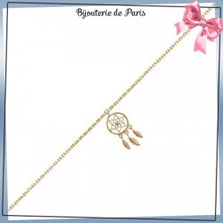 Chaîne cheville maille forçat et charm attrape-rêve plaqué or - La Bijouterie de Paris