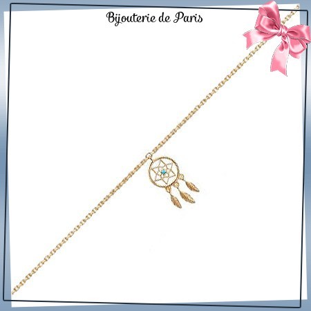 Chaîne cheville maille forçat et charm attrape-rêve plaqué or - La Bijouterie de Paris