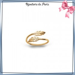 Bague ouverte plumes en plaqué or