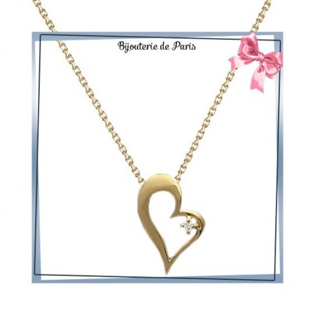Collier coeur plaqué or strass - La Bijouterie de Paris