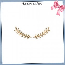 Bijoux contours d'oreilles plaqué or et zirconiums laurier - La Bijouterie de Paris