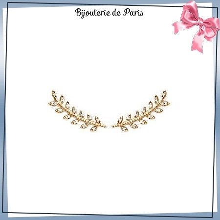 Bijoux contours d'oreilles plaqué or et zirconiums laurier - La Bijouterie de Paris