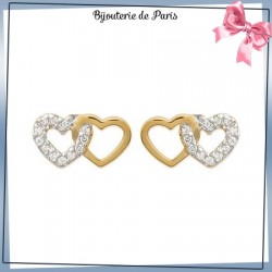 Boucles d'oreilles 2 coeurs plaqué or et zirconium - La Bijouterie de Paris