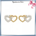 Boucles d'oreilles 2 coeurs plaqué or et zirconium
