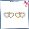 Boucles d'oreilles 2 coeurs plaqué or et zirconium - La Bijouterie de Paris