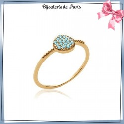 Bague pastille bleu turquoise plaqué or