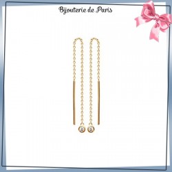 Boucles d'oreilles longues zirconium plaqué or - La Bijouterie de Paris