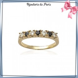 Demi-alliance plaqué or saphir et zirconiums