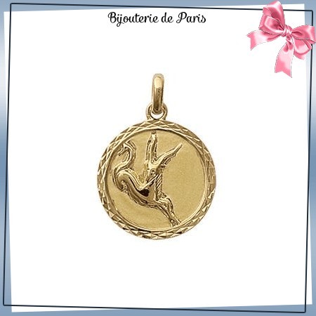 Pendentif zodiaque capricorne rond plaqué or - La Bijouterie de Paris