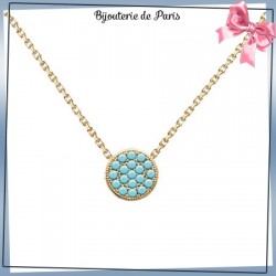 Collier pastille bleu turquoise plaqué or