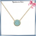 Collier pastille bleu turquoise plaqué or