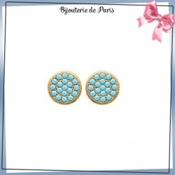 Boucles d'oreilles pastille bleu turquoise plaqué or