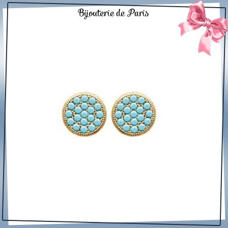 Boucles d'oreilles pastille bleu turquoise plaqué or - La Bijouterie de Paris