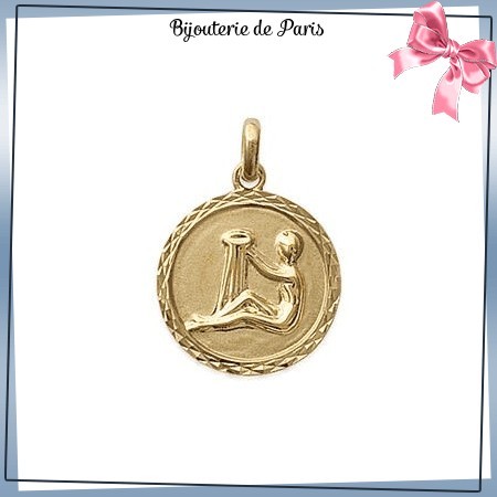 Pendentif zodiaque verseau rond plaqué or - La Bijouterie de Paris