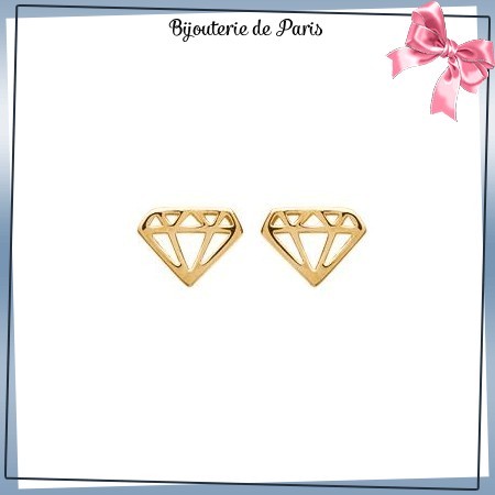 Boucles d'oreilles diamant découpé plaqué or - La Bijouterie de Paris